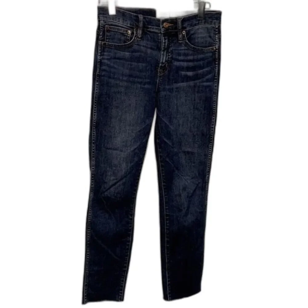 J. Crew Women's Blue Mid-Rise Cropped Frayed Straight Leg Jeans Size 26 Tall